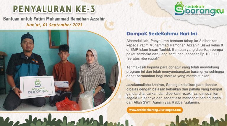 Penyaluran ke-3: Bantuan Sembako dan Santunan Uang Tunai untuk Yatim Ramdhan Azzahir di Margajaya Kota Bekasi