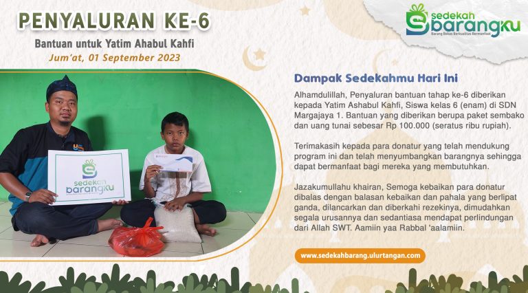 Penyaluran ke-6: Bantuan Sembako dan Santunan Uang tunai untuk Yatim Ashabul Kahfi di Margajaya Kota Bekasi