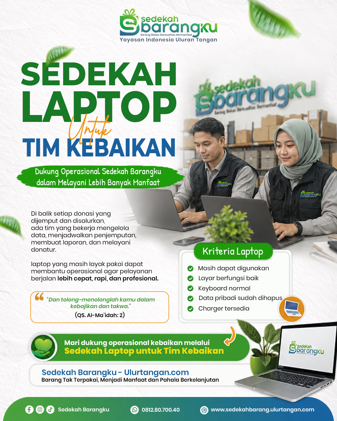 sedekah laptop, donasi laptop bekas, donasi laptop layak pakai, sedekah laptop untuk operasional yayasan, donasi laptop untuk kegiatan sosial, laptop bekas untuk amal, sedekah barang elektronik, donasi perangkat kerja, donasi laptop Jakarta, donasi laptop Bekasi, Sedekah Barangku, Ulurtangan.com.