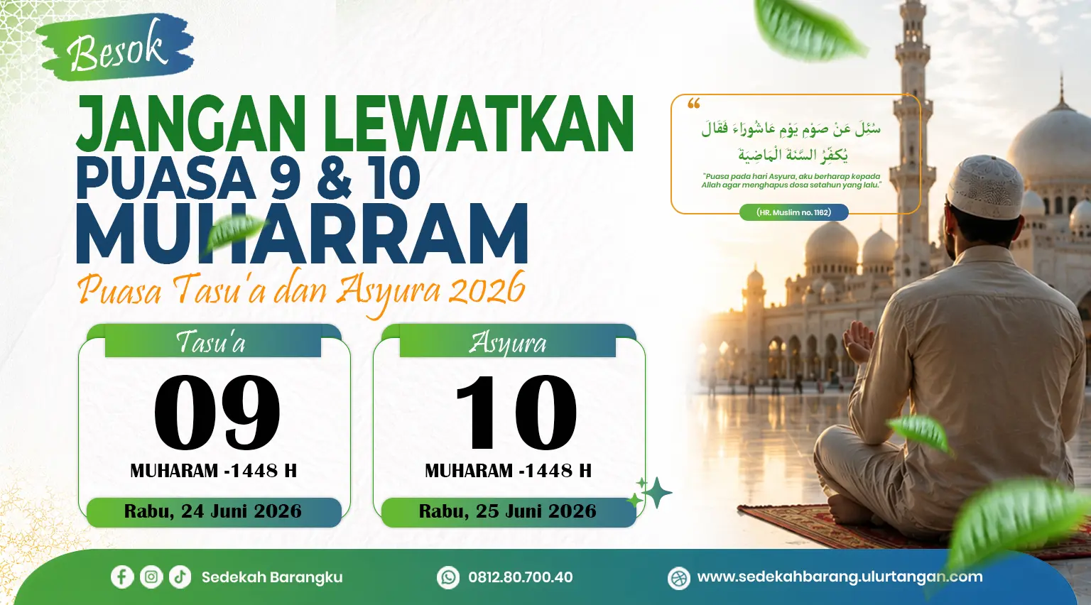 Puasa Tasu’a 9 dan Asyura 10 Muharram 2026: Jadwal, Keutamaan, dan Amalan di Bulan Haram