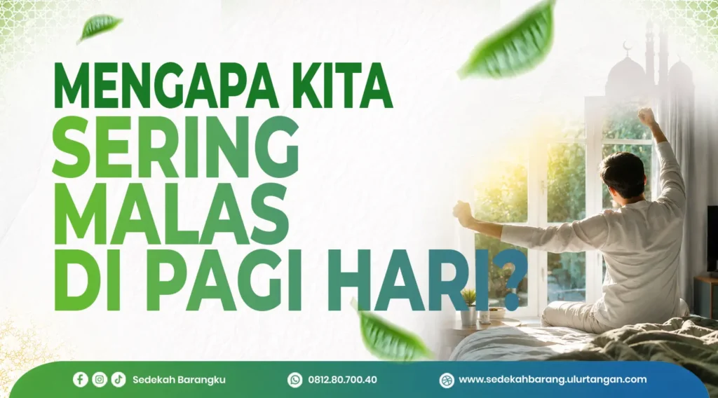 Ilustrasi seorang Muslim bangun pagi untuk mengatasi rasa malas dengan dzikir, wudhu, dan shalat berdasarkan hadis Nabi ﷺ.