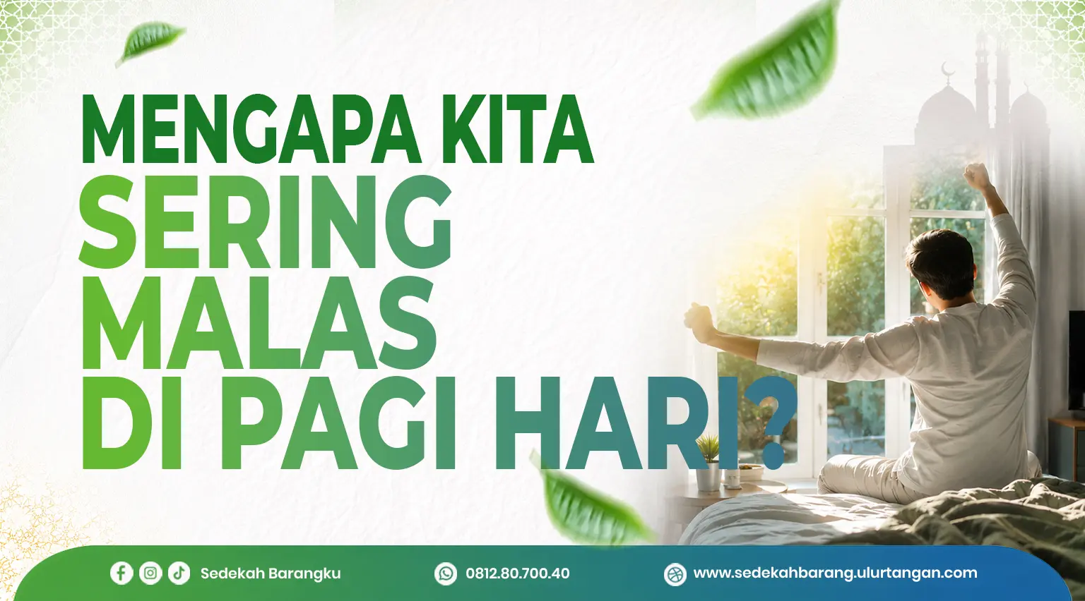 Ilustrasi seorang Muslim bangun pagi untuk mengatasi rasa malas dengan dzikir, wudhu, dan shalat berdasarkan hadis Nabi ﷺ.