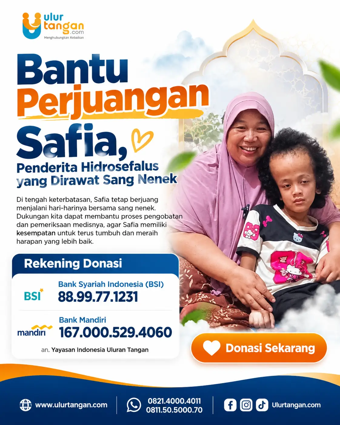 Bantu pengobatan Safia, anak dhuafa dengan hidrosefalus di Bekasi, untuk kebutuhan medis dan pendampingan lanjutan.